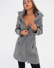 Cappotto grigio donna con cappuccio e cerniera made in Italy