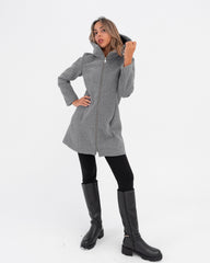 Cappotto grigio donna con cappuccio e cerniera made in Italy