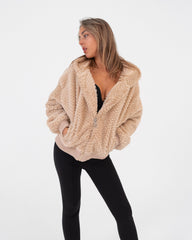 Felpa giacca beige donna con cappuccio made in Italy